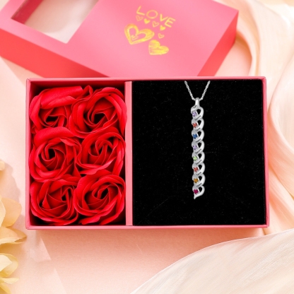 1-10 Names-Personalized Birthstones Necklace Set With Rose Gift Box-Custom Cascading Pendant Necklace Engraving 3 Names Gifts for Her