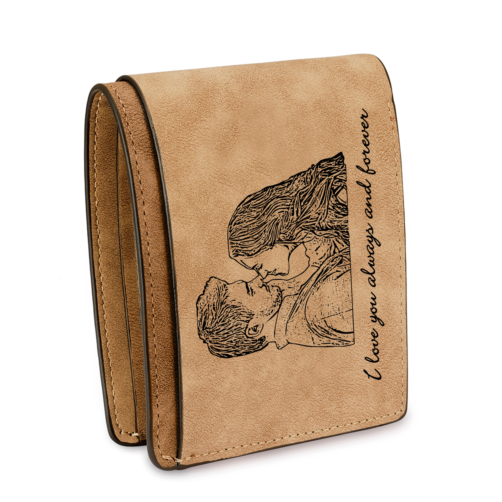 Personalized Photo Leather Men's Wallet Customized Name Letter Folding Brown Wallet For Couple