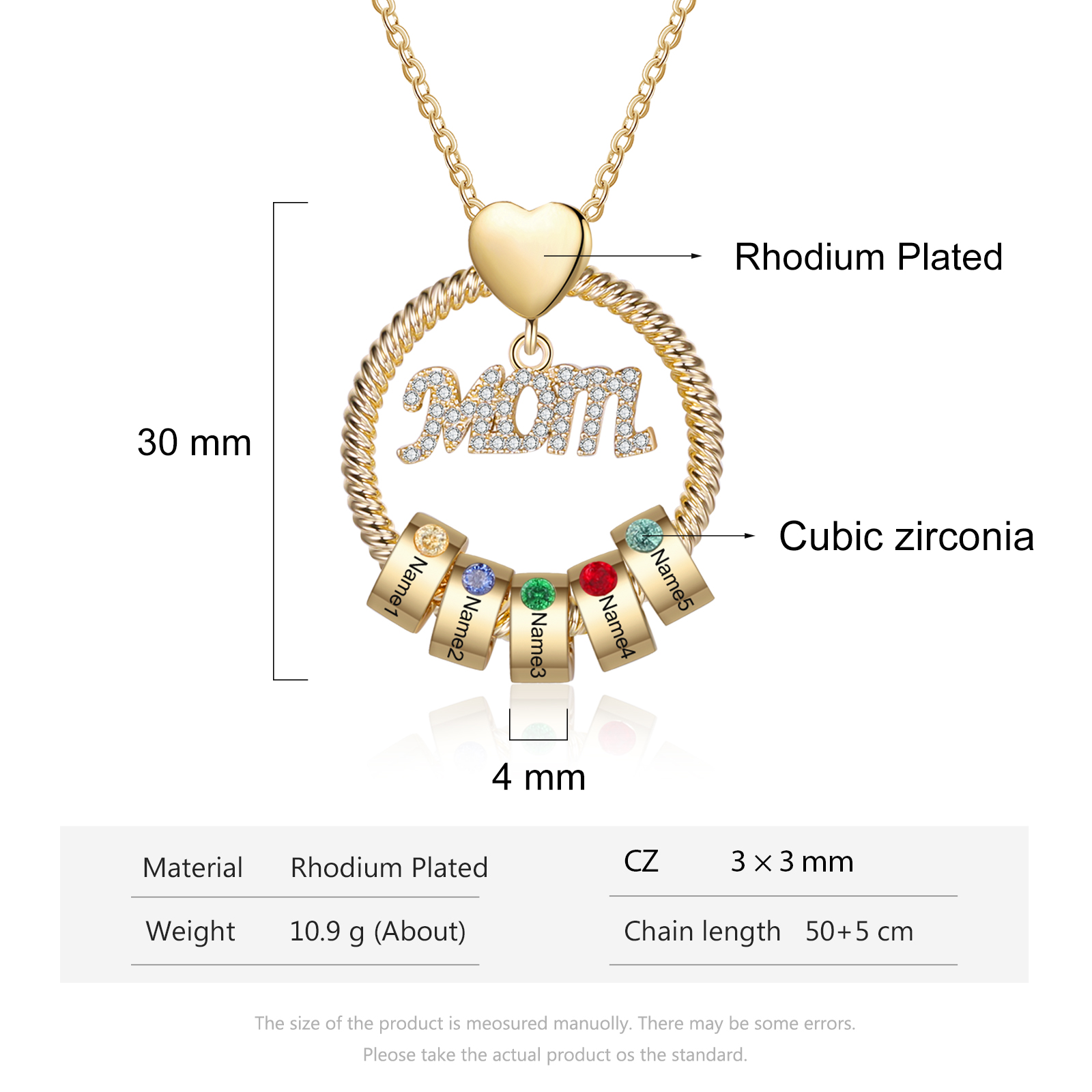 5 Names-Personalized Mom Necklace Set With  Premium Custom Necklace With 5 Birthstones Engraved Names Gift For Mother