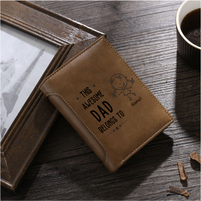 1 Name-Personalized Doll Customized Leather Men's Wallet Customized Name Folding Brown Wallet for Dad