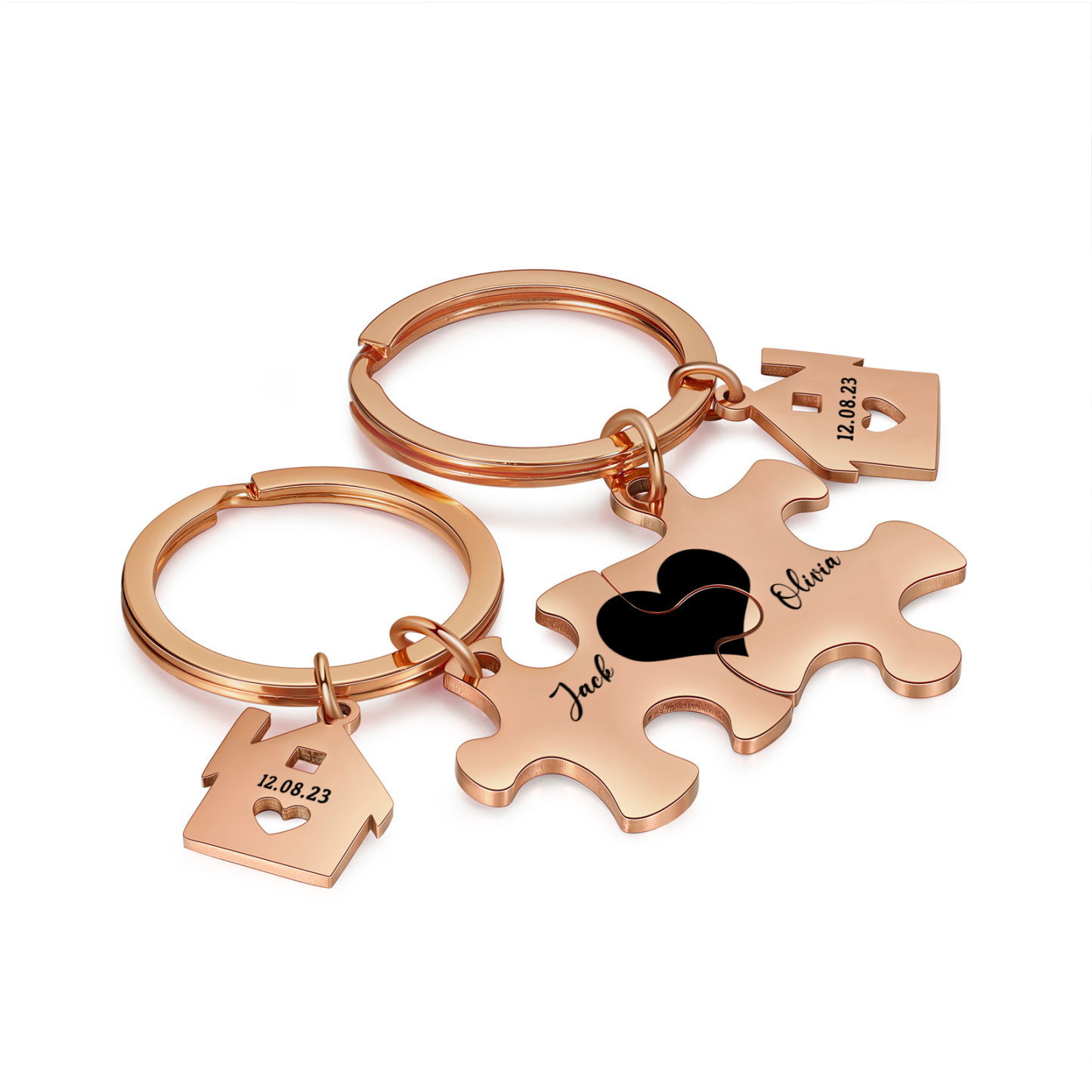 Personalized Name Puzzle Couple Keychain Engrave Date Matching Couple Gifts, Special Gift For Him/Her
