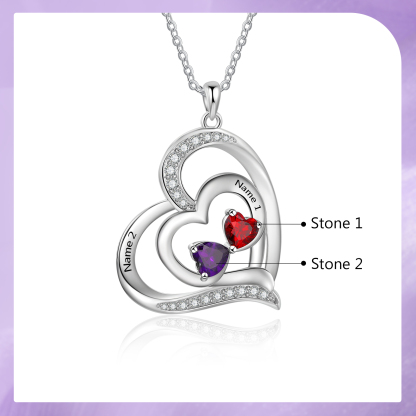 2 Names - Personalized Heart Necklace with Customized Names and Birthstone As Mother's Day Gift for Mom