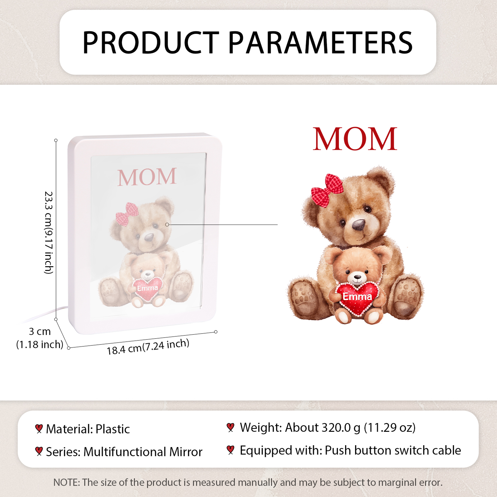 1 Name - Personalized Mom Home Bear Style Custom Text LED Night Light Gift for Mom