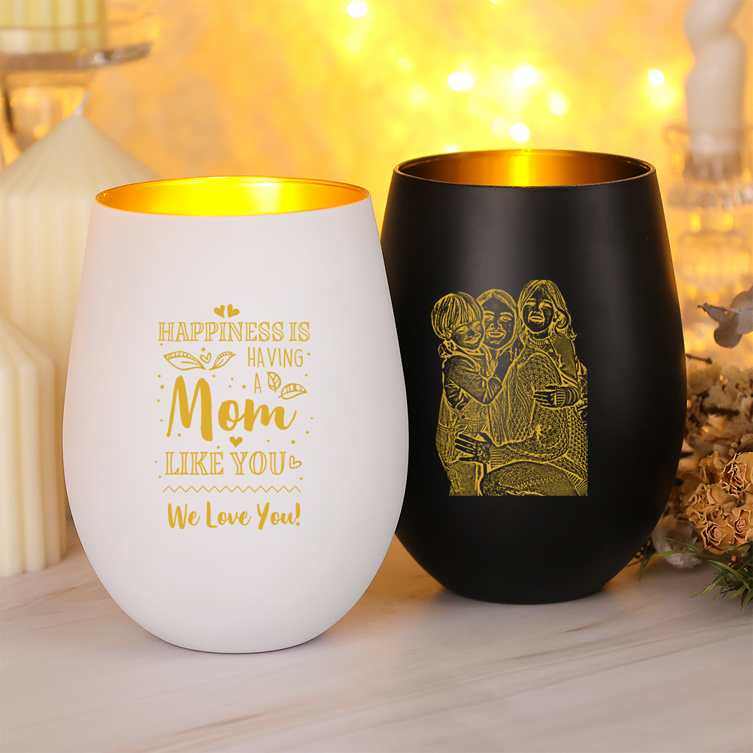 Personalized glass candle holder custom with photo gift for Mom