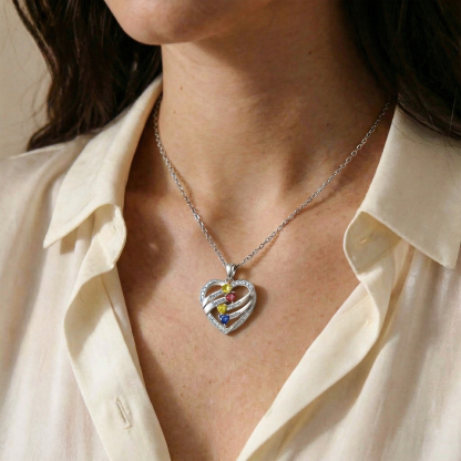 Personalized Heart Birthstones Necklace Custom With 3–5 Children’s Names