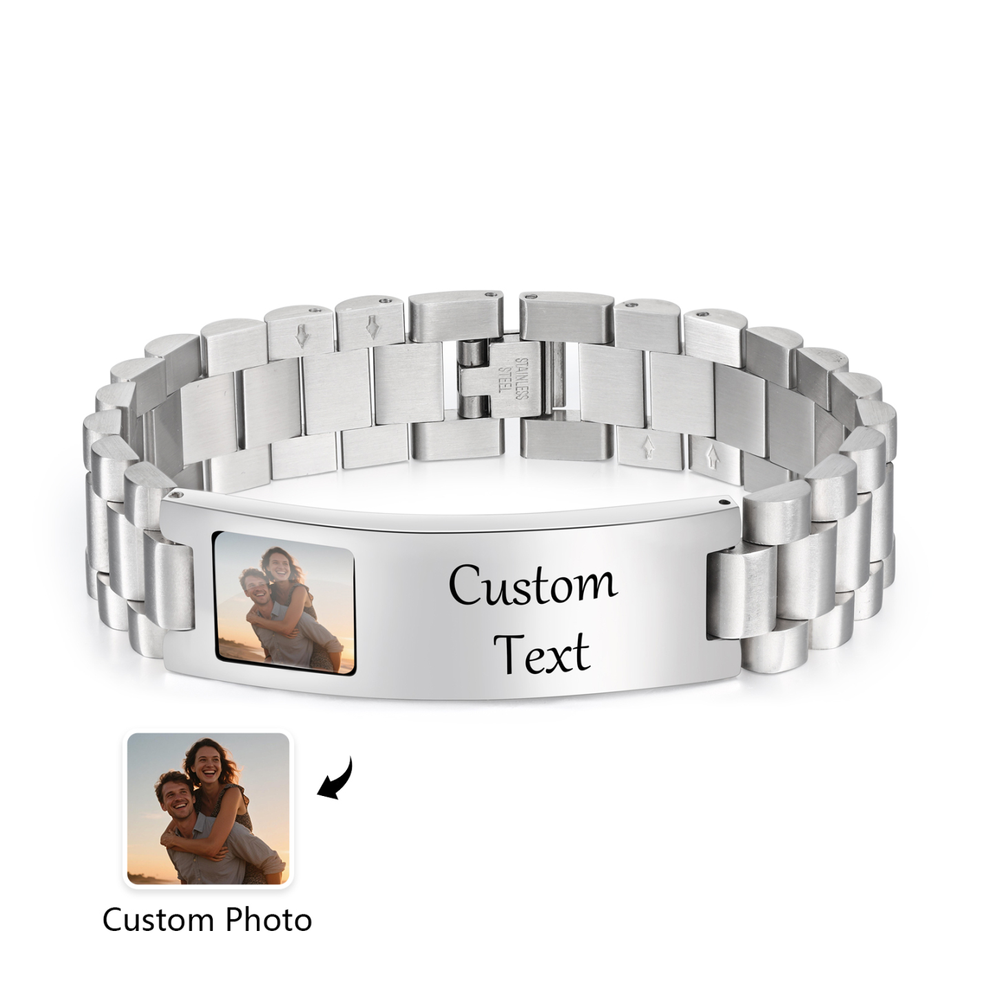Personalized Men's ID Bracelet with Photo Stainless Steel