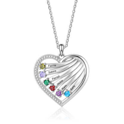 Personalized Heart Name Necklace Custom With Birthstones Engraved 4–6 Children’s Names