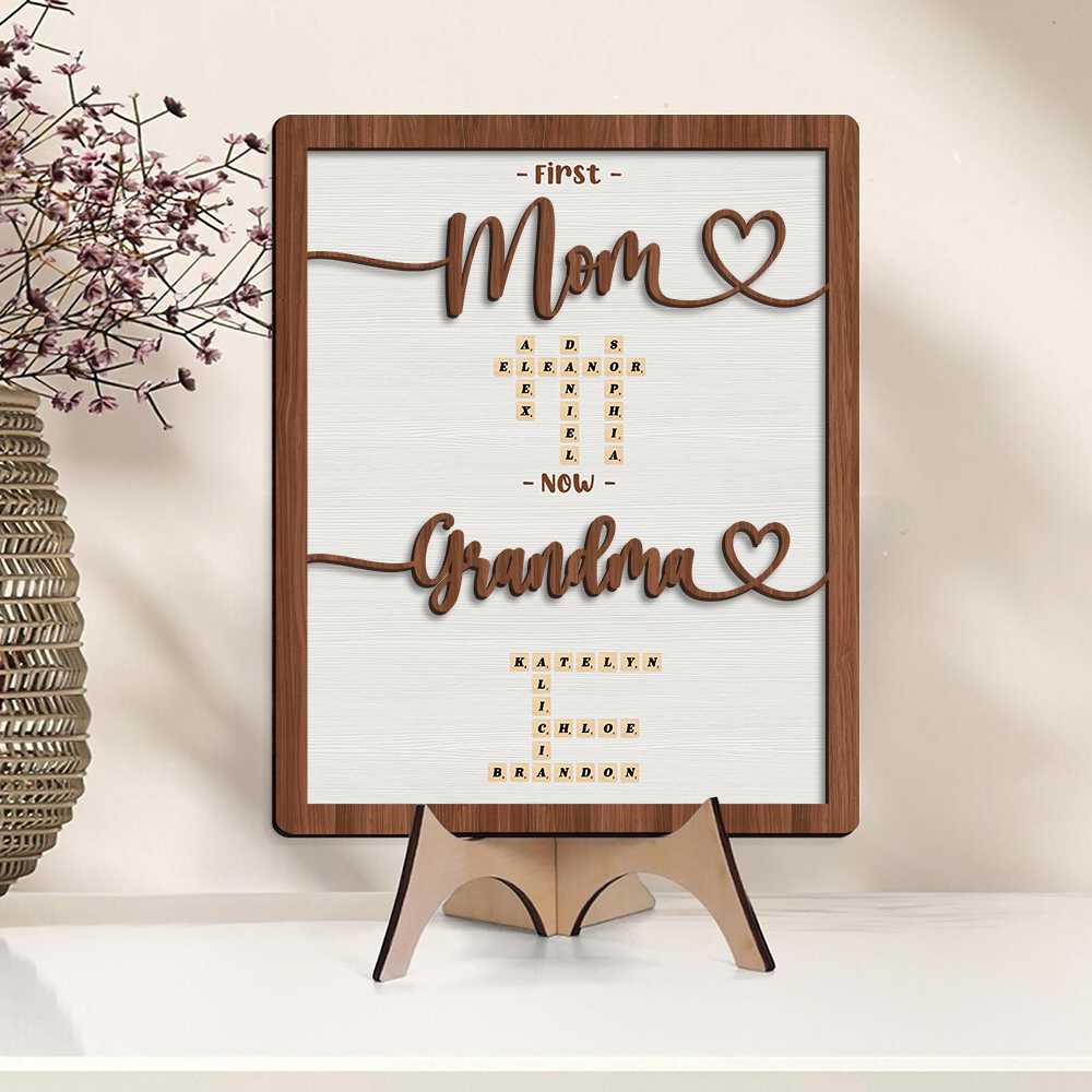 Personalized Wooden Plaque Crossword Art Sign First Mom Now Grandma Gift