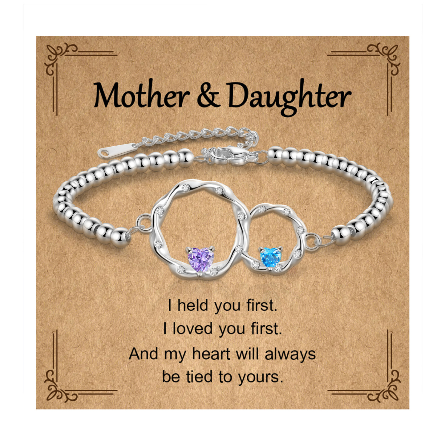 Mother Daughter Linked Circle Bracelet Personalized 2 Birthstone Gift for Birthday, Christmas, Anniversary Expressing Eternal Bond for Mom and Daughter | Jessemade