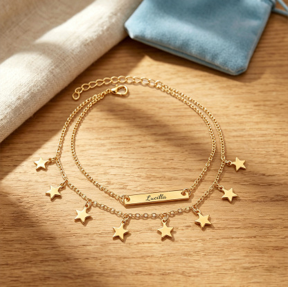 Personalized Star Charm Double Chain Anklet Customized Name