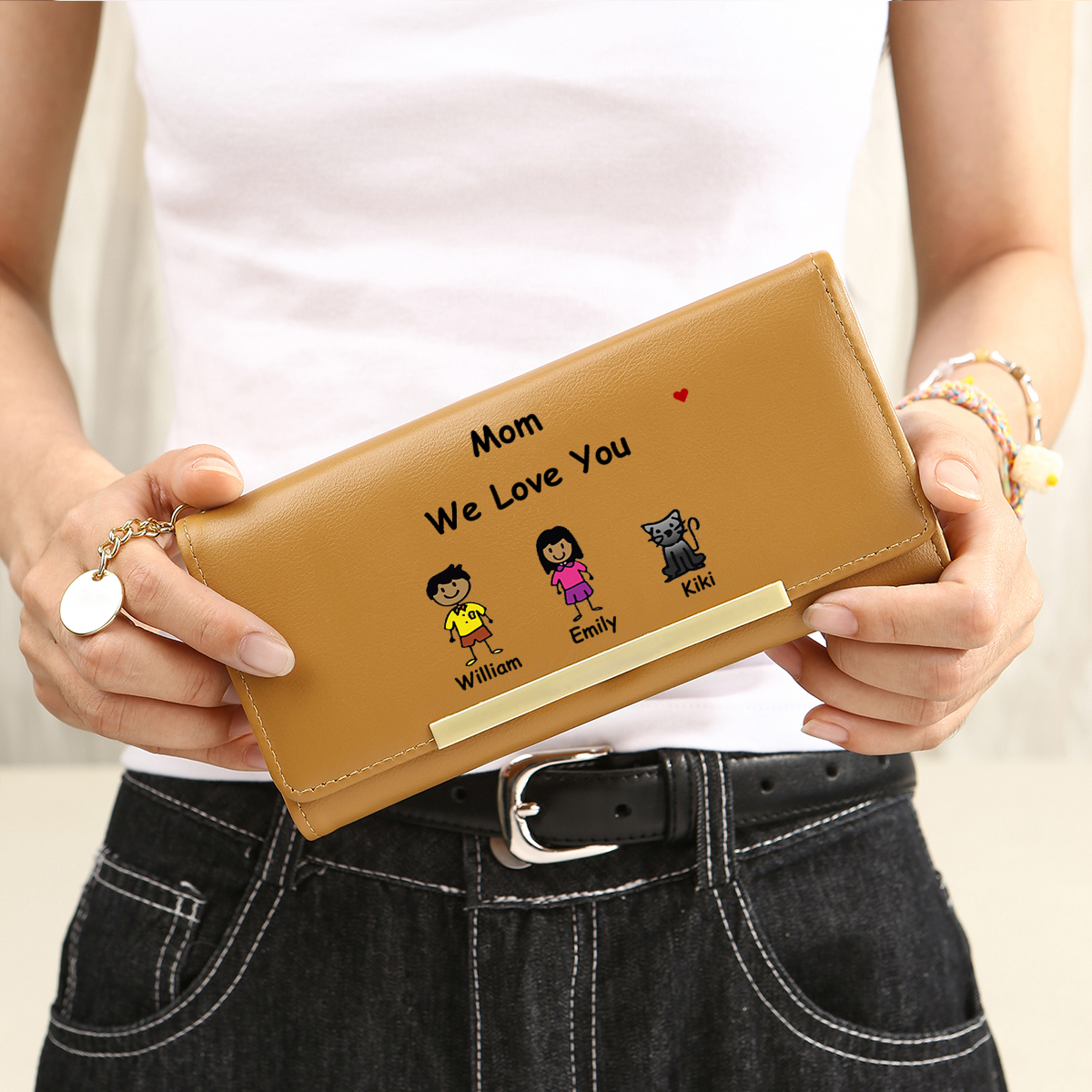 Personalized Wallet - Cartoon Character Style - 1-6 Names & 2 Texts