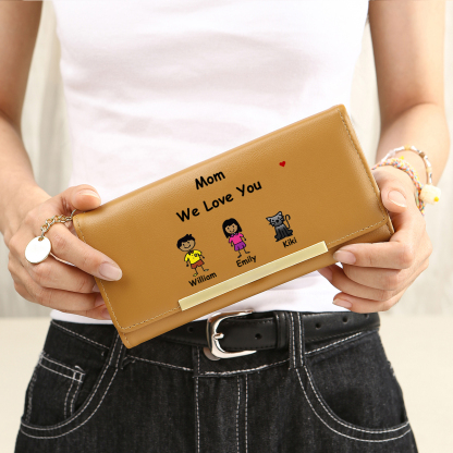 Personalized Wallet - Cartoon Character Style - 1-6 Names & 2 Texts