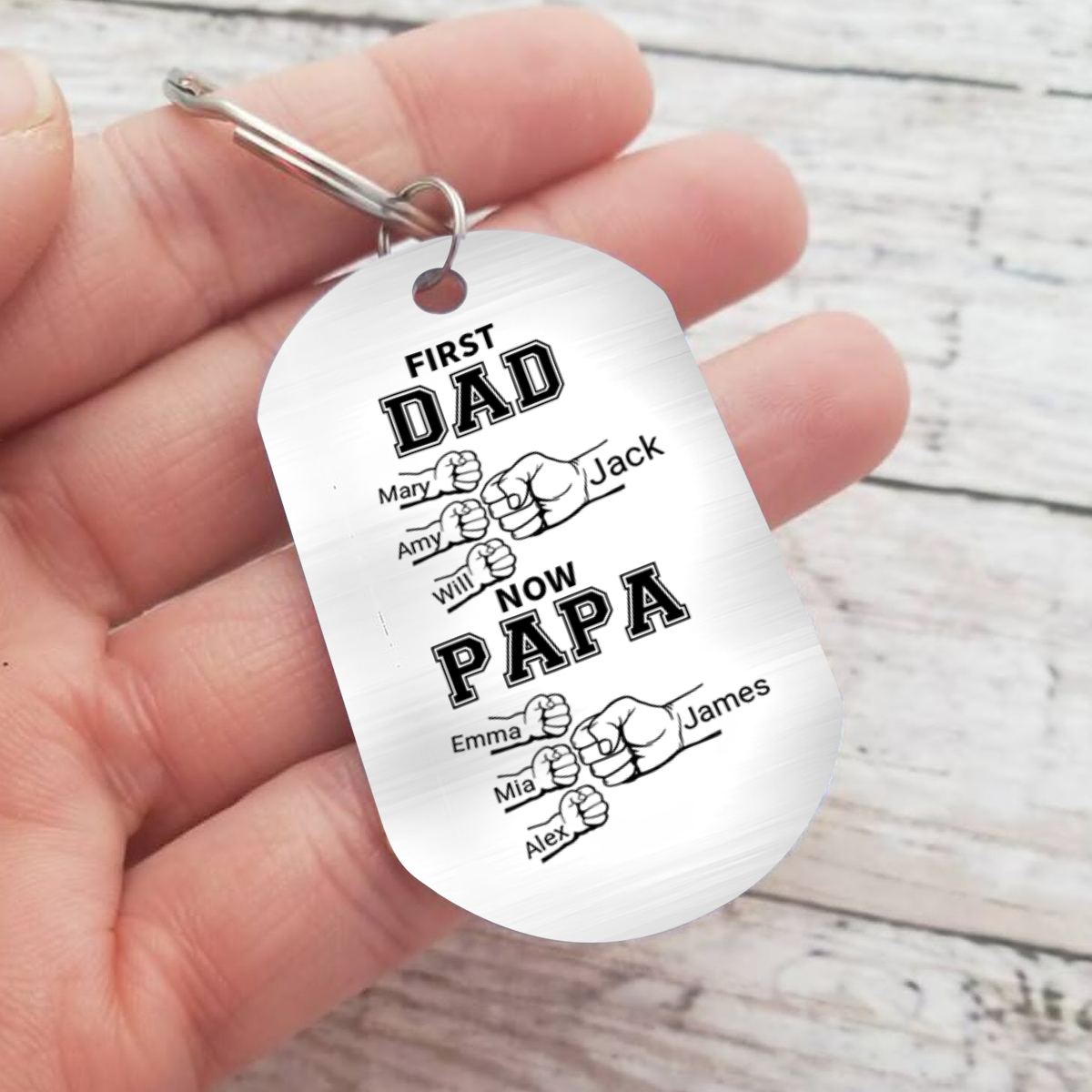 Personalized Dad's "First Dad Now Grandpa" Fist Keychain Custom Names Gift For Grandpa - Father's Day