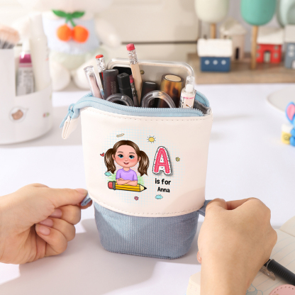 Personalized Cartoon Character & Initial Name Pencil Case - Back To School Gift For Boys & Girls 