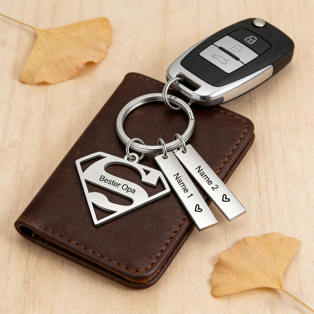 Custom Superman Sign Keychain Engrave 2 Names For Father