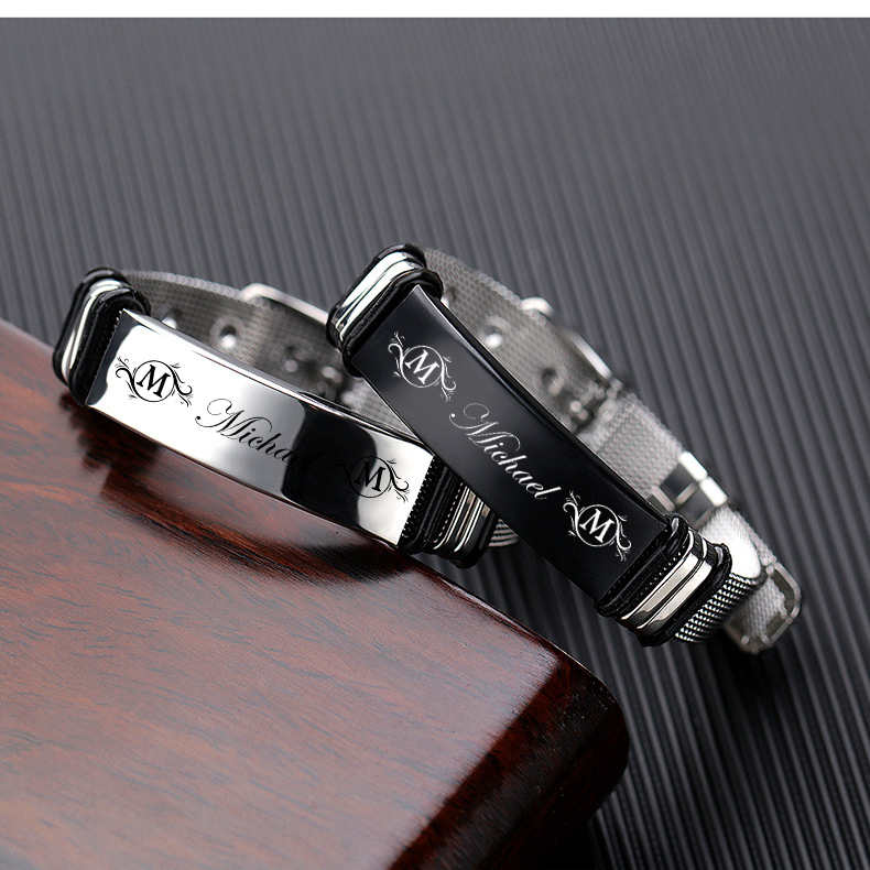 Personalized Men's Name Bracelet Custom Name Letter Watchband Initial ID Bar Bangle Gifts For him