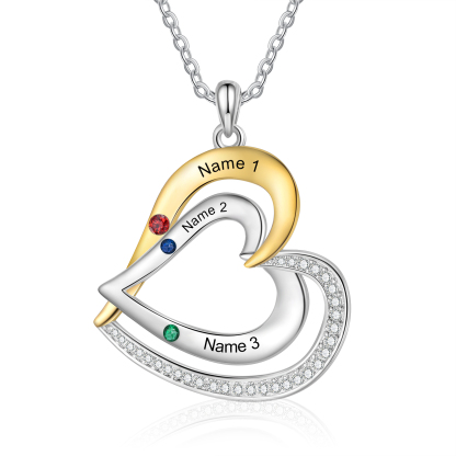 3 Names - Personalized Special Heart Necklace S925 Silver with Birthstone and Name Beautiful Gift for Her
