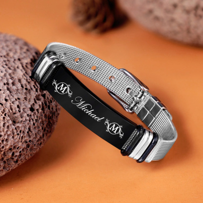 Personalized Men's Name Bracelet Custom Name Letter Watchband Initial ID Bar Bangle Gifts For him