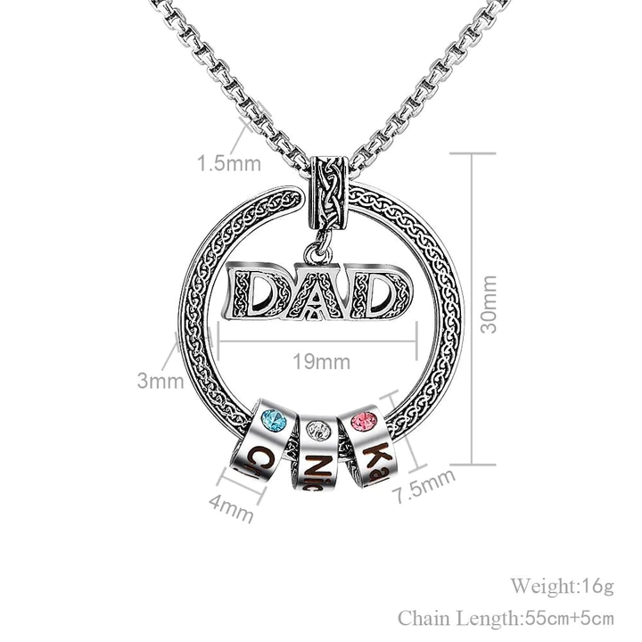 Dad Necklace Personalized Circle Men Necklace with Birthstones Engraved 5 Names Gifts For Father