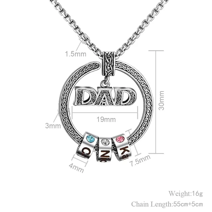 Dad Necklace Personalized Circle Men Necklace with Birthstones Engraved 5 Names Gifts For Father