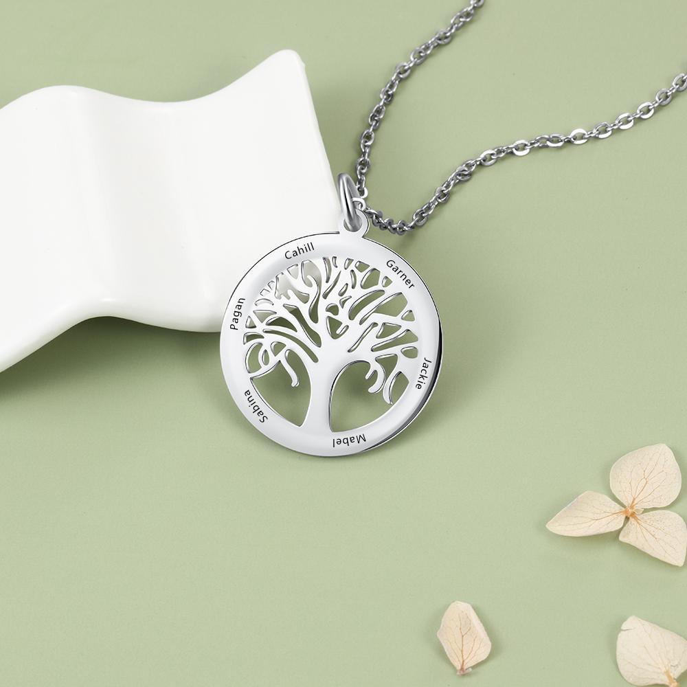 Custom Engraved 6 Names Family Tree Pendant Personalized Necklace For Women