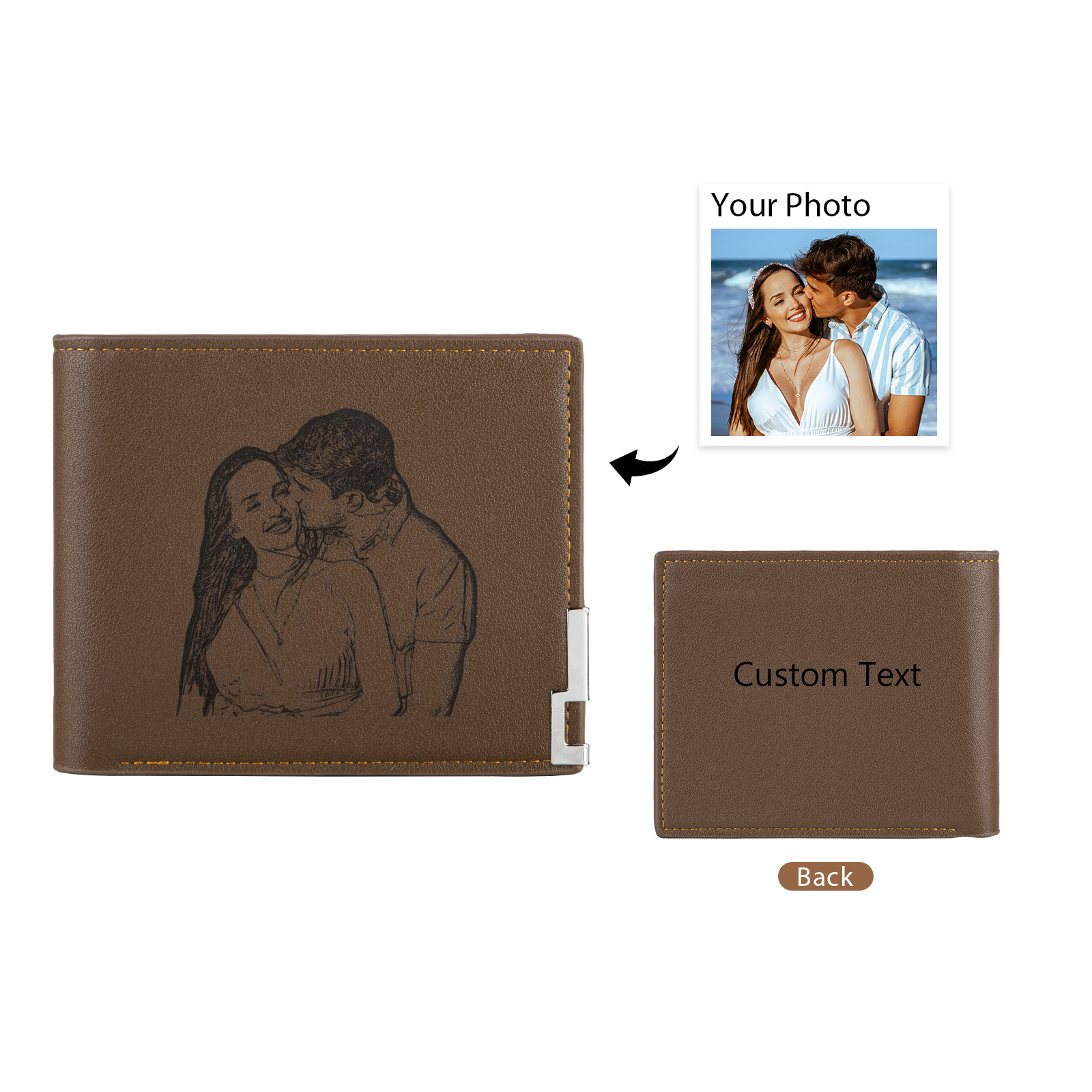 Personalized Leather Wallet Engraved Photo Folding Wallet Short Purse Love Gifts For Him