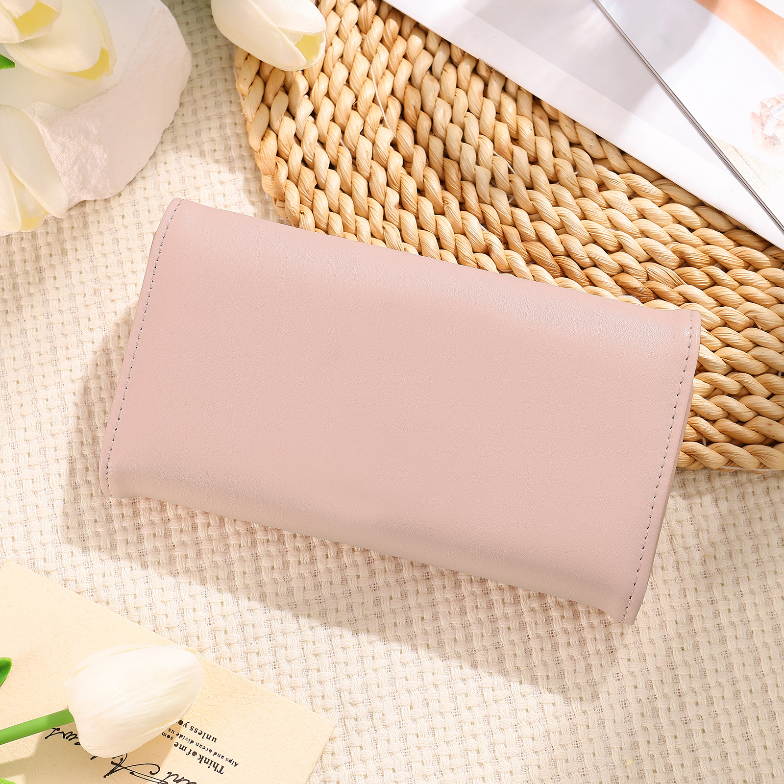 Personalized Long Women Leather Wallet Custom with Birth Flower and Name