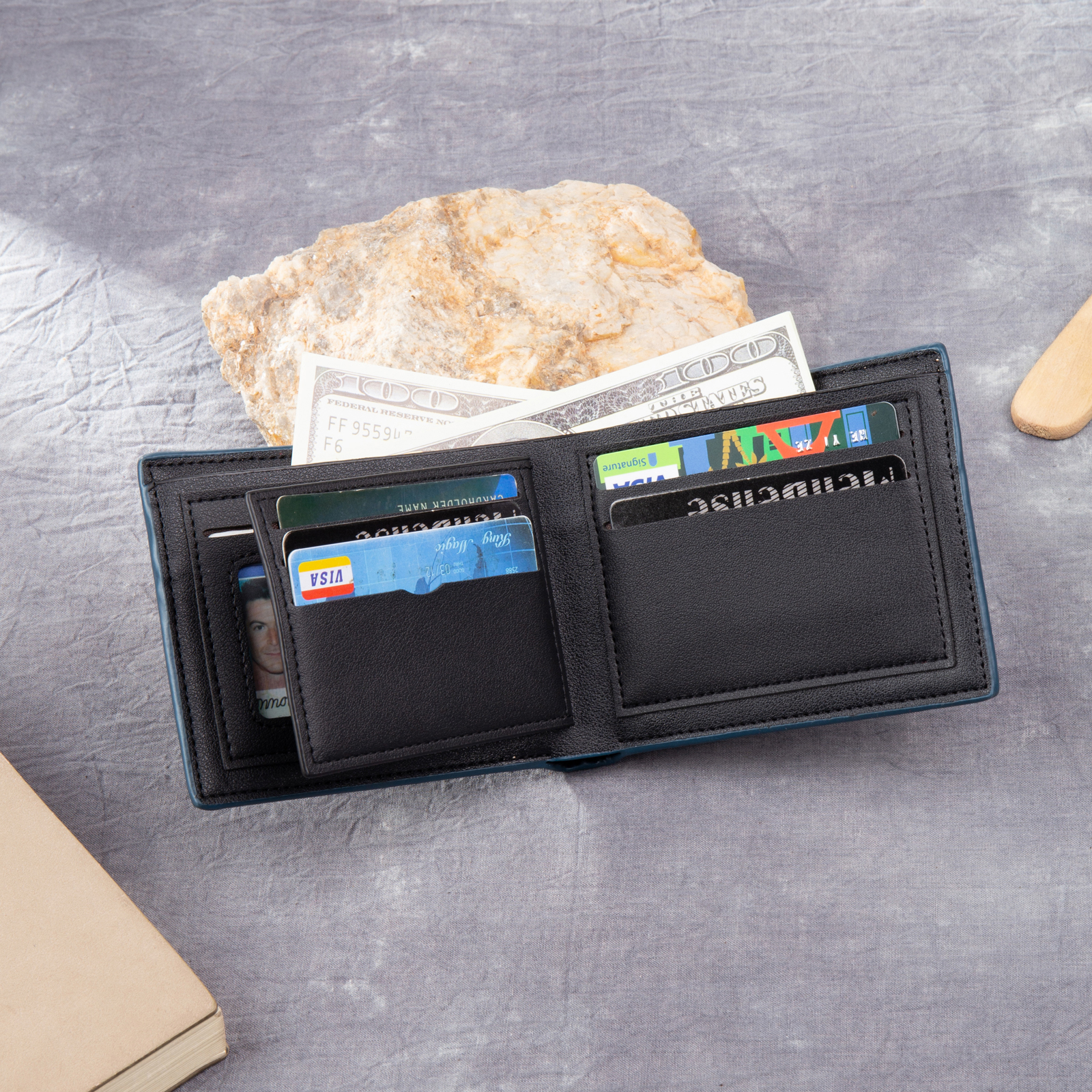 Personalized Leather Folding Wallet With Photo, Name and Letter, Gift For Dad