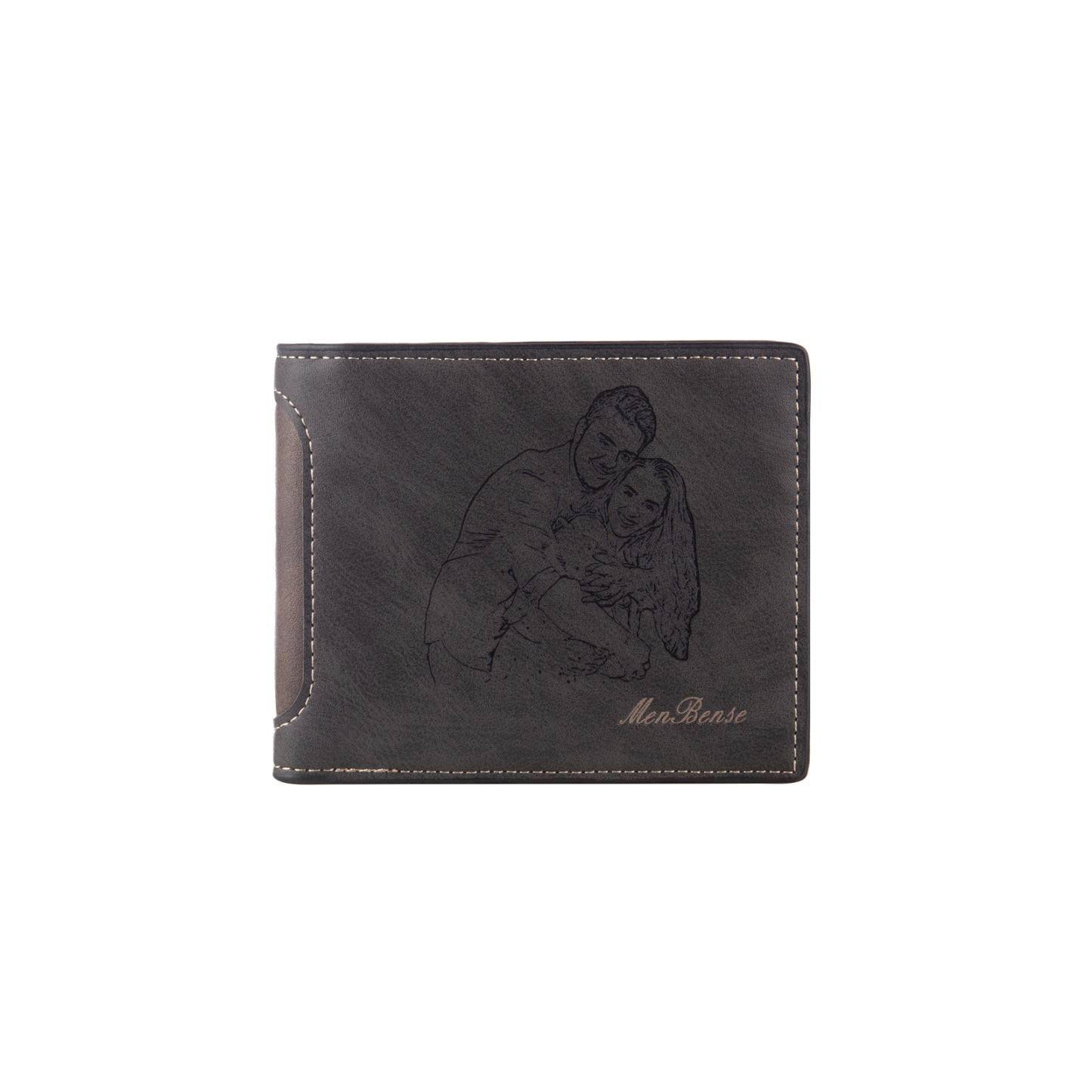 Personalized Leather Folding Wallet With Photo, Name and Letter, Gift For Dad