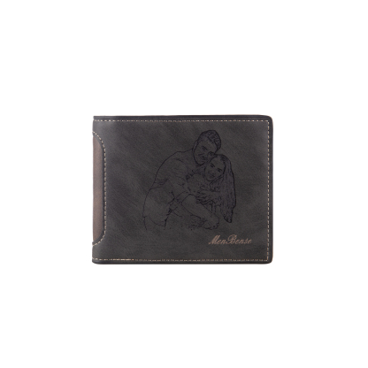 Personalized Leather Folding Wallet With Photo, Name and Letter, Gift For Dad