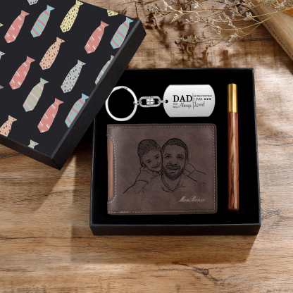 Personalized Leather Wallet Gift Box Set with Keychain Customizable Photo and Text Wallet Gift for Dad