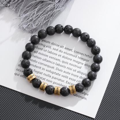 5 Names Black Lava Beads Bracelet Men's Bracelet with Lion Card Custom Gift for Dad