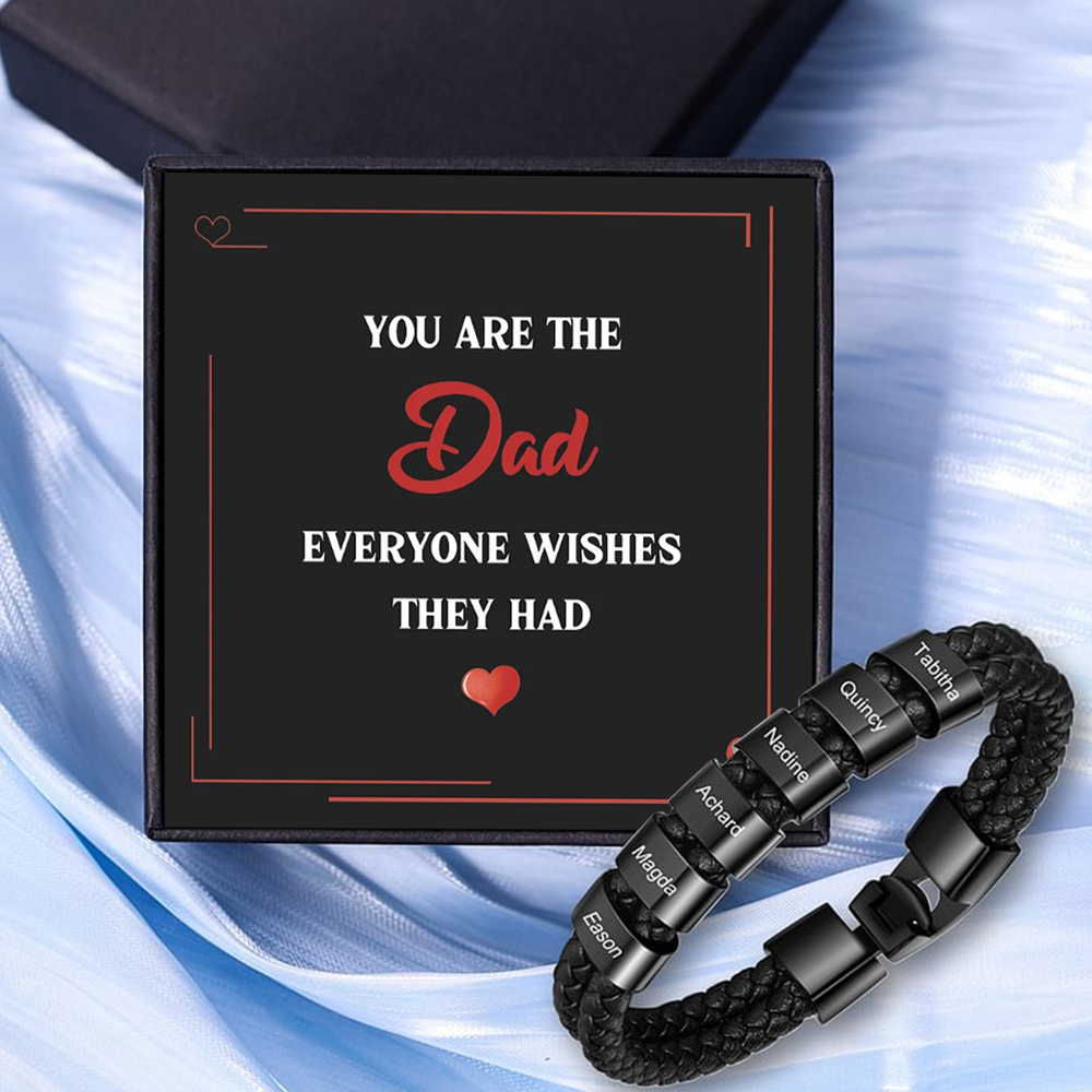 1-8 Names Personalized Braided Leather Bracelet Engraving Men's Bracelet Gift for Dad