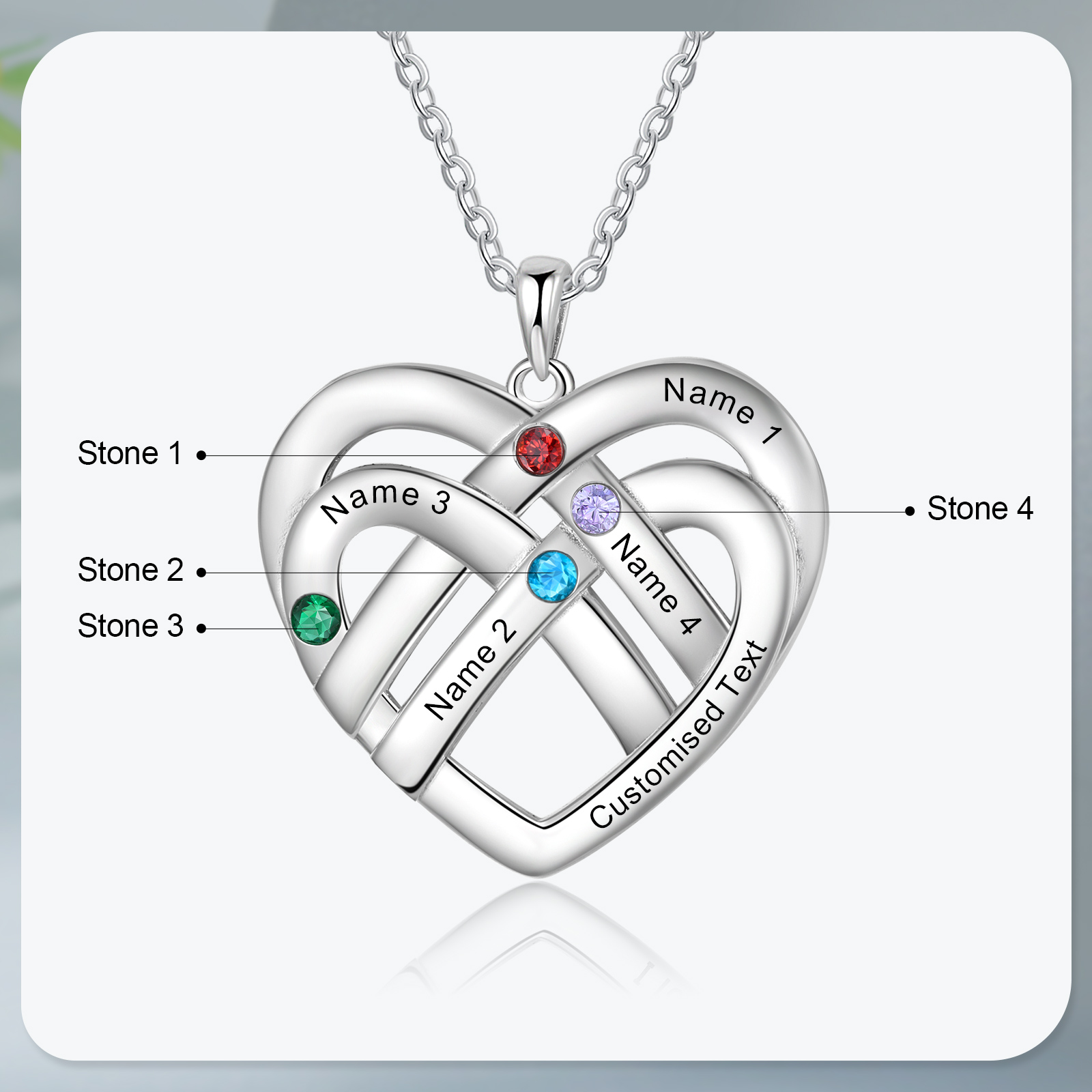 4 Names - Personalized Double Layer Heart Necklace with Custom Name and Birthstone, As a Mother's Day Gift for Mom