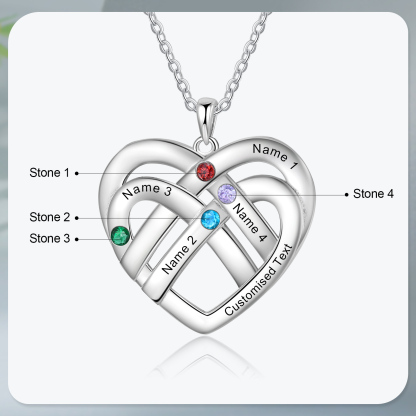 4 Names - Personalized Double Layer Heart Necklace with Custom Name and Birthstone, As a Mother's Day Gift for Mom