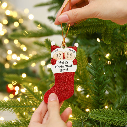 2 Names-Personalized Family Wooden Christmas Xmas Tree Decoration Ornament-Custom 3 Names And Text Hanging Ornament Gifts For Family