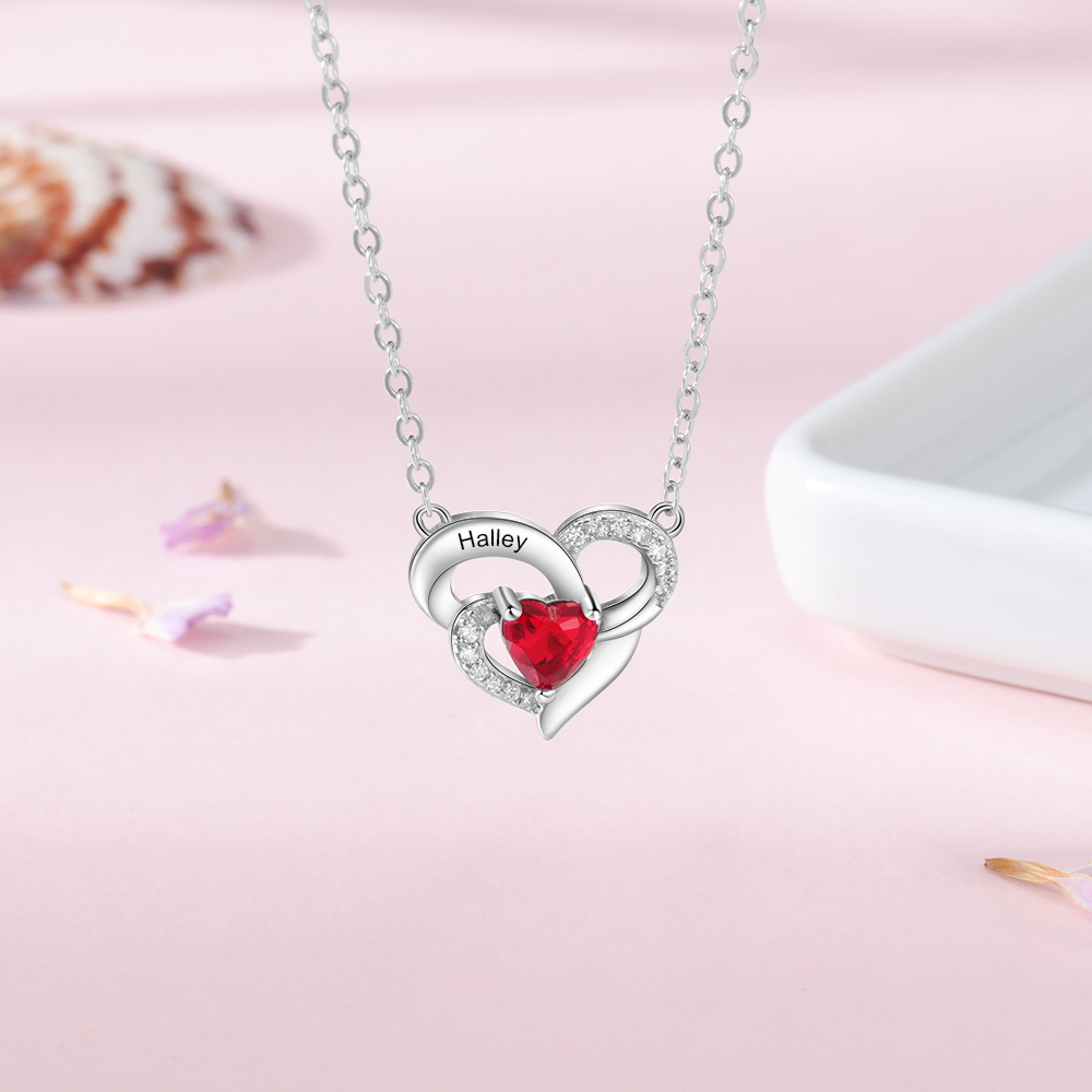 Personalized To My Daughter S925 Silver Women Heart Birthstone Necklace Set With Gift Card Gift Box-Special Gift For Daughter