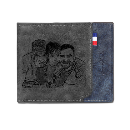 5 Names - Personalized Photo Custom Leather Men's Folding Wallet as a Father's Day Gift for Dad