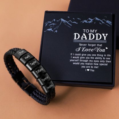 Personalized Braided Leather Bracelet Engraved 6 Names Men's Bracelet Gifts For Him
