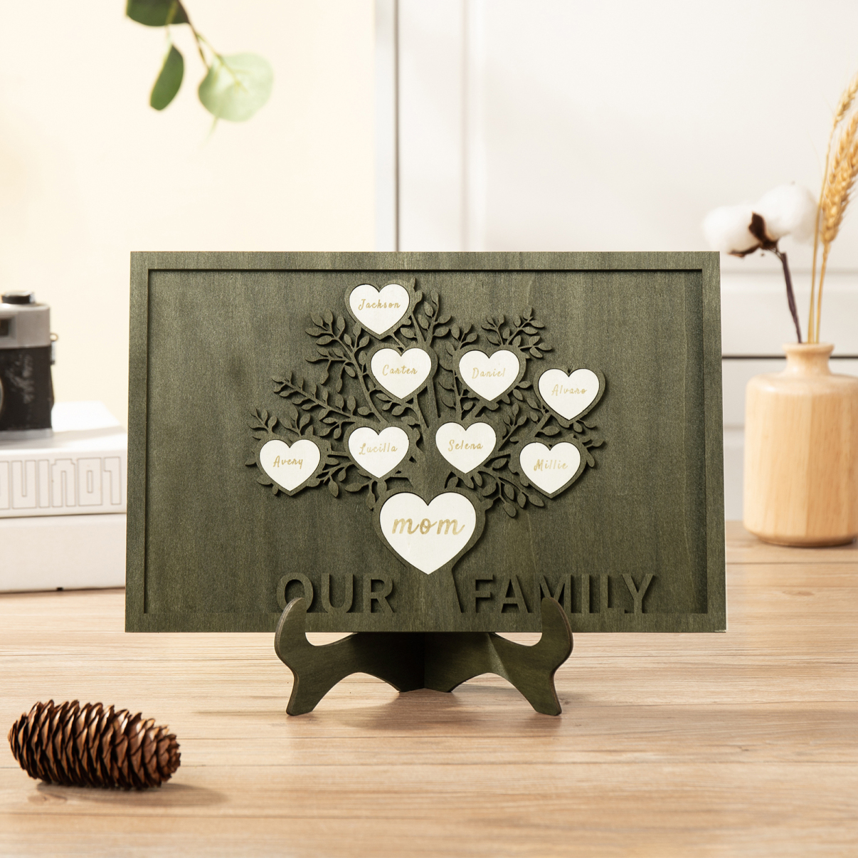 Family Tree Wood Frame Personalized Family Tree Sign Custom 9 Names ...