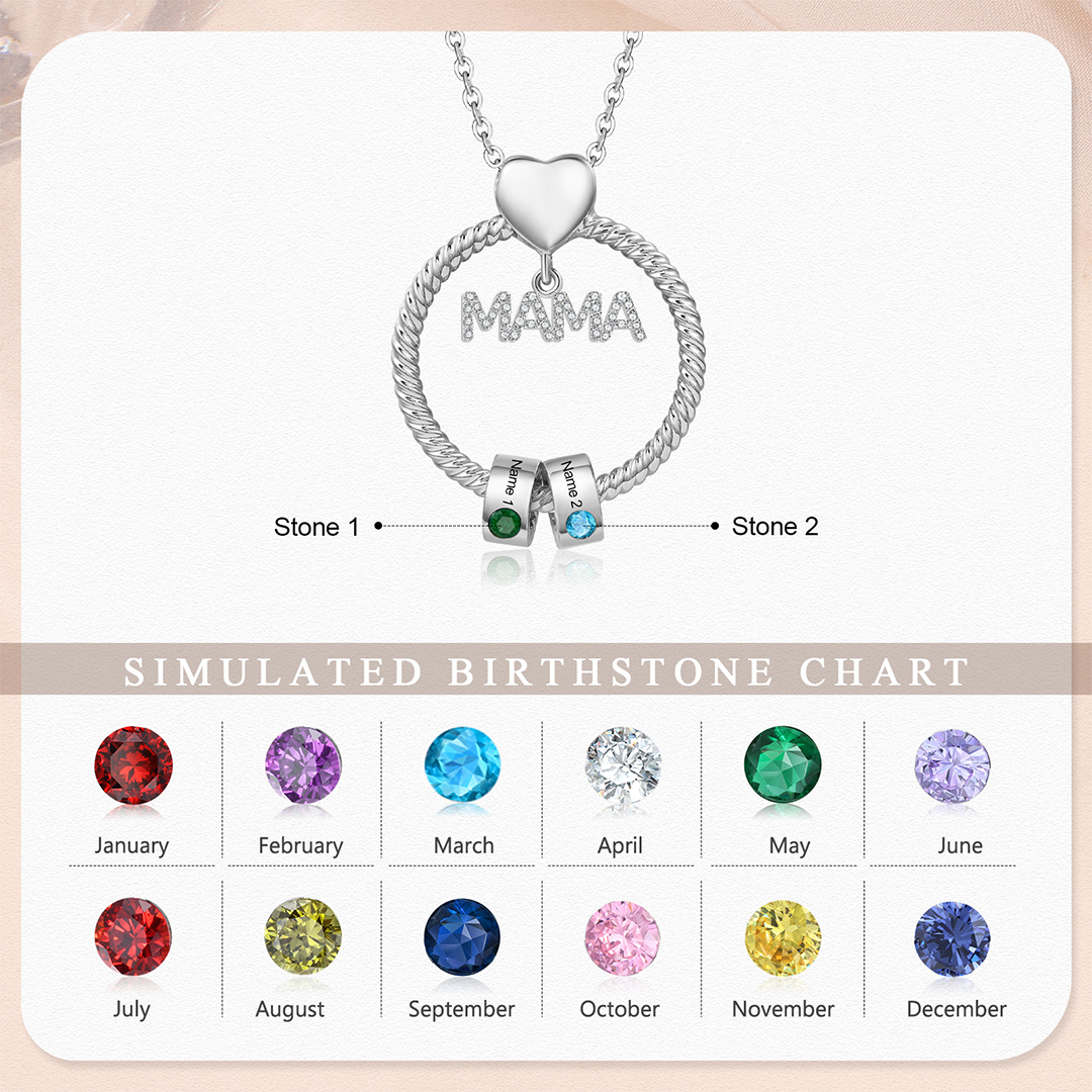 2 Names-Personalized Mom Necklace Set With  Premium Custom Necklace With 2 Birthstones Engraved Names Gift For Mom