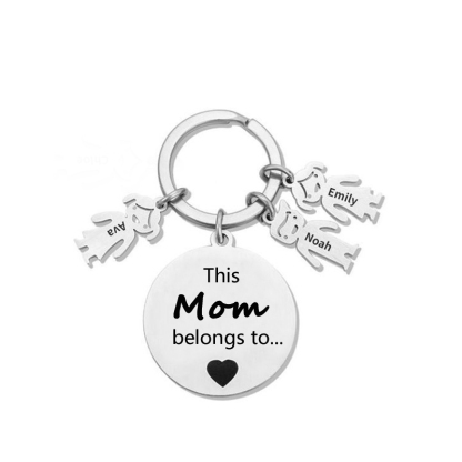 3 Names-This Mom Belongs to...Custom Keychain with Name & Text