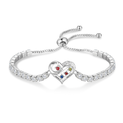 Personalized Infinity Heart Tennis Bracelet with 2–4 Names and Birthstones
