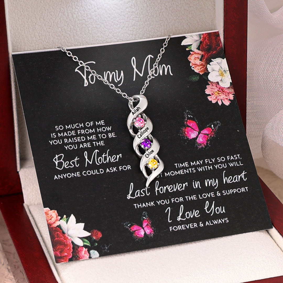 3 Names-Customized Necklace Cascading Pendant with 3 Birthstones Engraving 3 Names Gifts for Her