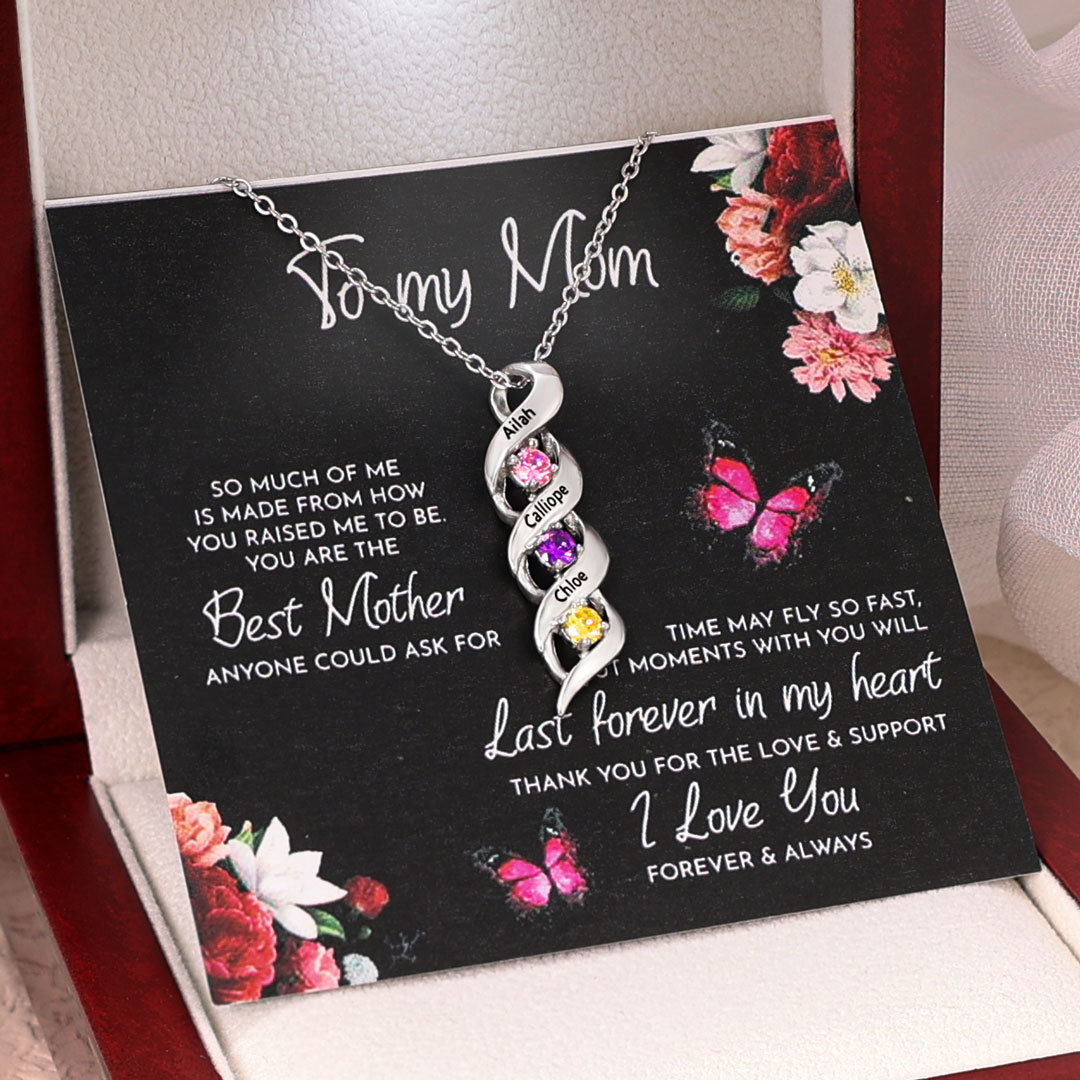 3 Names-Customized Necklace Cascading Pendant with 3 Birthstones Engraving 3 Names Gifts for Her