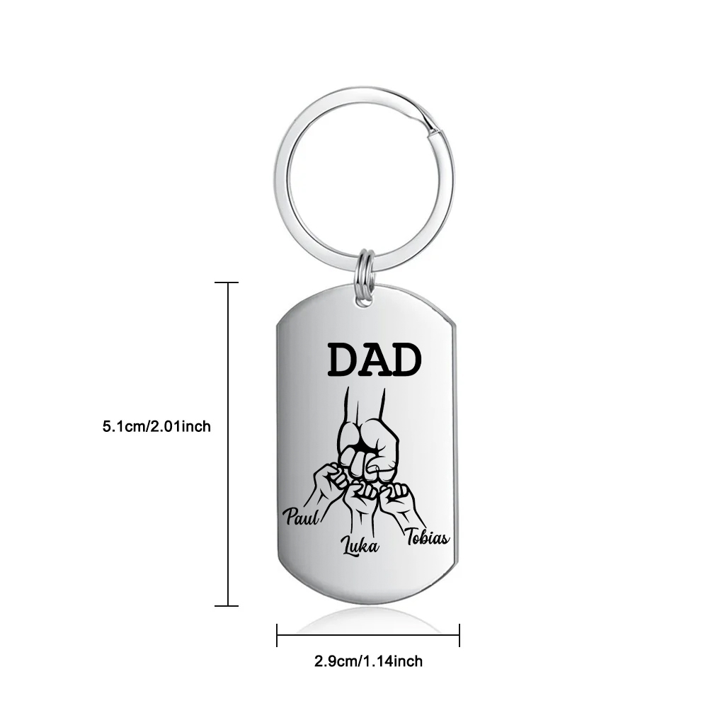 3 Names - Customized Dad Fist Keychain Set l Gift Box with Gift Card for Dad
