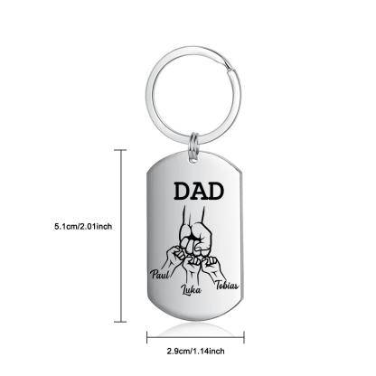 3 Names - Customized Dad Fist Keychain Set l Gift Box with Gift Card for Dad