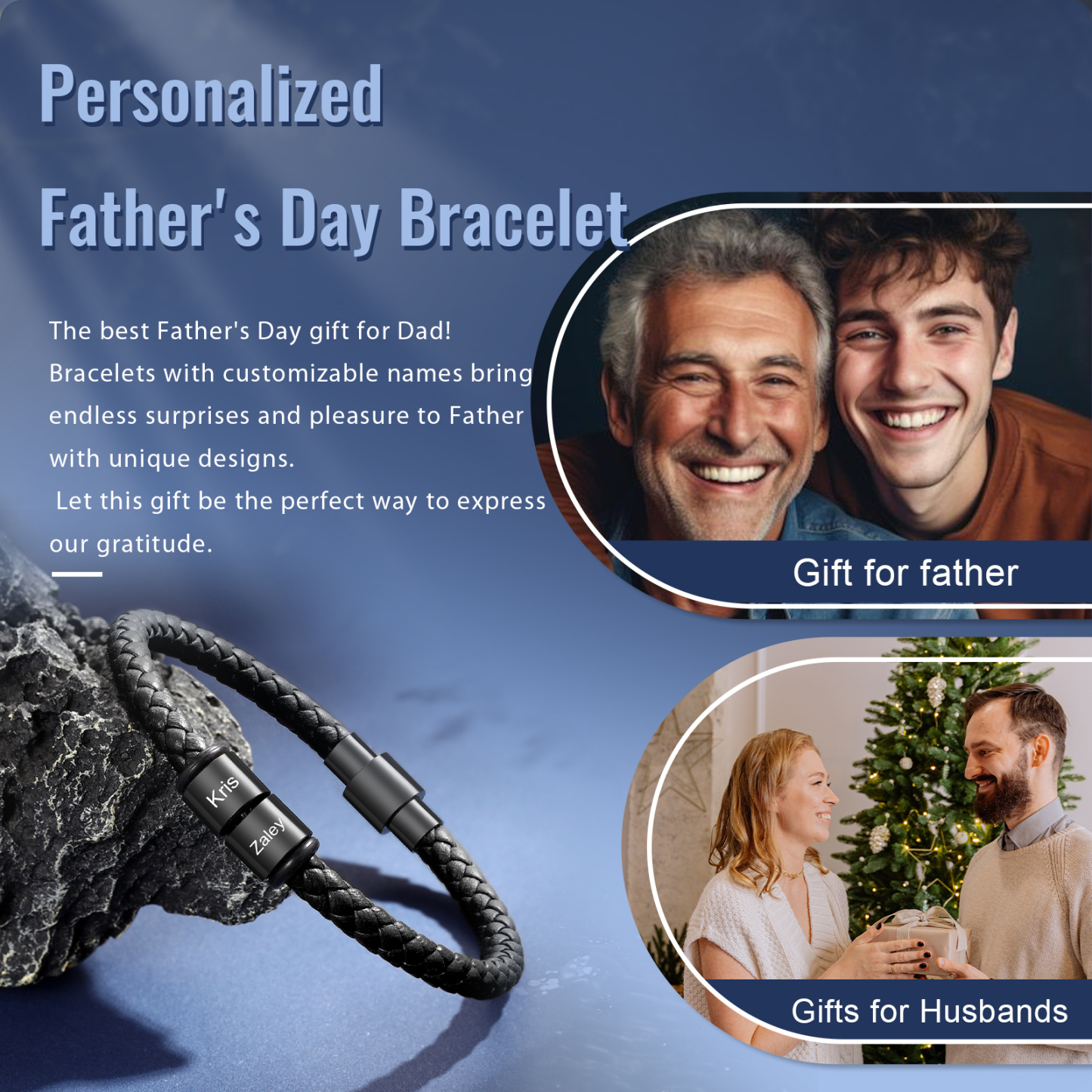 Personalized Men's Bead Bracelet with Custom 2 Names Personalized Gift for Him | Jessmade 