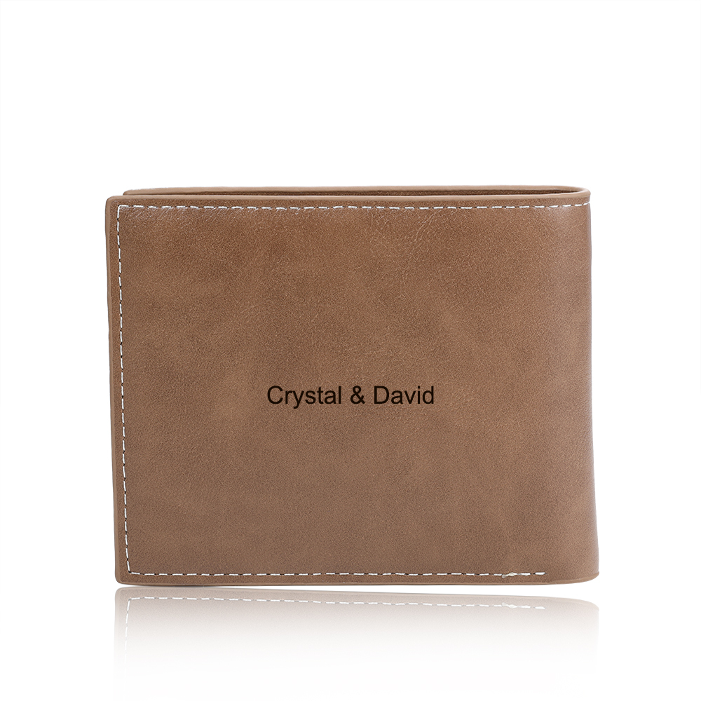 Brown Personalized Leather Wallet Engraved Photo Short Purse Folding Wallet Gifts For Men