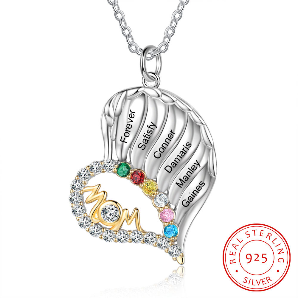 6 Names-Personalized Hearts Necklace Custom Birthstone Necklace Wonderful Gifts for Mom